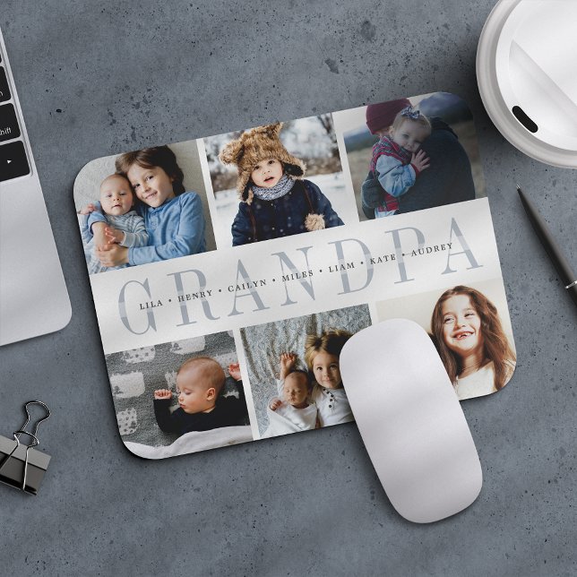 Custom Grandpa Photo Collage & Grandchildren Names Mouse Pad (Creator Uploaded)