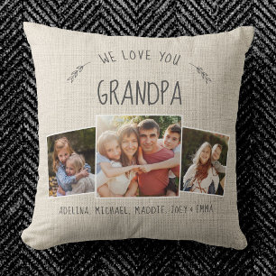 Custom Grandpa Photo Collage Rustic Modern Cream Throw Pillow