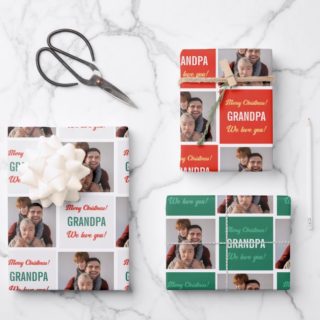 Custom Grandpa Photo Funny Picture Merry Christmas Wrapping Paper Sheets (Front)