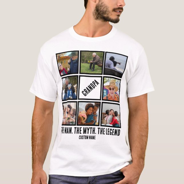 Custom Grandpa the man myth legend 8 Photo Collage T-Shirt (Front)