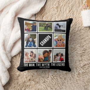 Custom Grandpa the man myth legend 8 Photo Collage Throw Pillow
