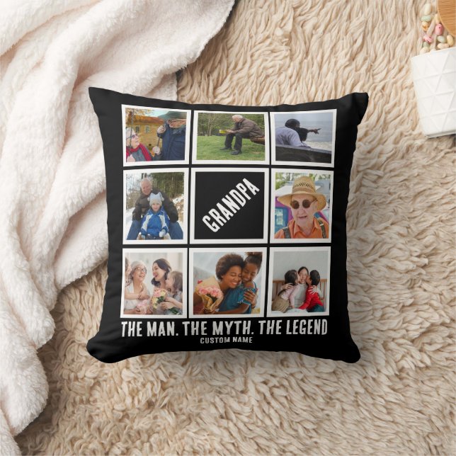 Custom Grandpa the man myth legend 8 Photo Collage Throw Pillow (Blanket)