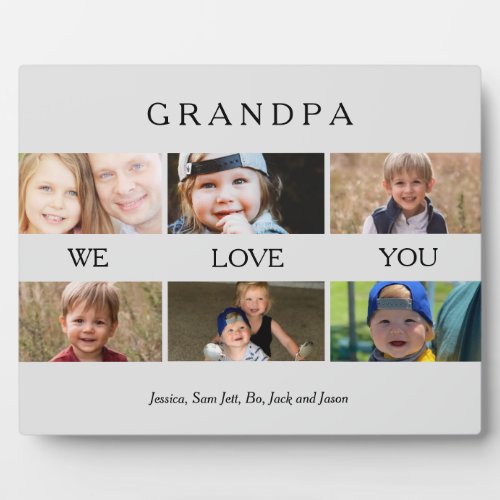 Custom Grandpa We love You Photo Pale Grey Collage Plaque