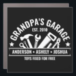 Custom Grandpas Garage Funny Mechanic Grandpa Car Magnet<br><div class="desc">Custom Grandpa's Garage Shirt with Kids’ Names and Year! Perfect for the handy grandfather who fixes everything. A fun,  personalized gift for Father’s Day,  birthdays,  a gift for grandpa,  or your favorite DIY legend.</div>