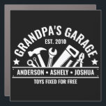 Custom Grandpas Garage Funny Mechanic Grandpa Car Magnet<br><div class="desc">Custom Grandpa's Garage Shirt with Kids’ Names and Year! Perfect for the handy grandfather who fixes everything. A fun,  personalized gift for Father’s Day,  birthdays,  a gift for grandpa,  or your favorite DIY legend.</div>