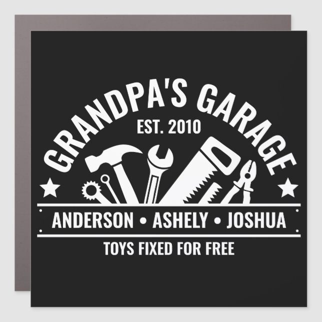 Custom Grandpas Garage Funny Mechanic Grandpa Car Magnet (Front)