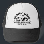 Custom Grandpas Garage Funny Mechanic Grandpa Trucker Hat<br><div class="desc">Custom Grandpa's Garage Trucker Hat with Kids’ Names and Year! Perfect for the handy grandfather who fixes everything. A fun,  personalized gift for Father’s Day,  birthdays,  a gift for grandpa,  or your favorite DIY legend.</div>