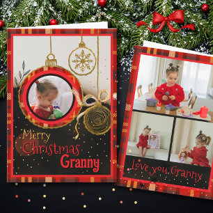 Custom Granny Christmas Photo Card Red Plaid