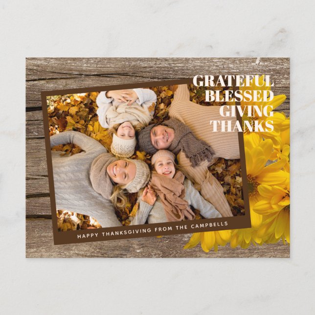 Custom Grateful Blessed Giving Thanks Holiday Card (Front)