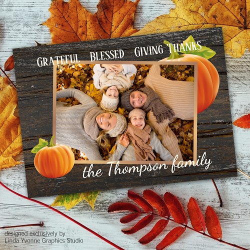 Custom Grateful Blessed Giving Thanks Holiday Card