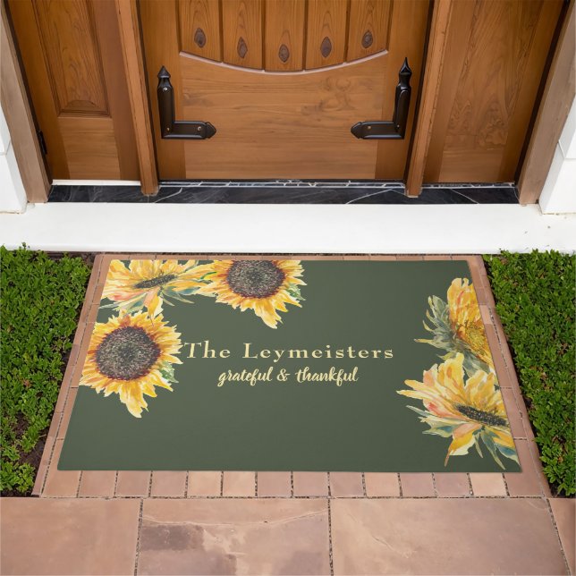 Custom Grateful Thankful Sunflower  Doormat (Outdoor)