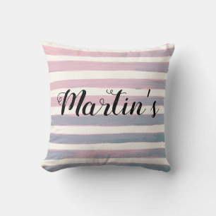 Custom Gray and Pink Striped Pattern Throw Pillow