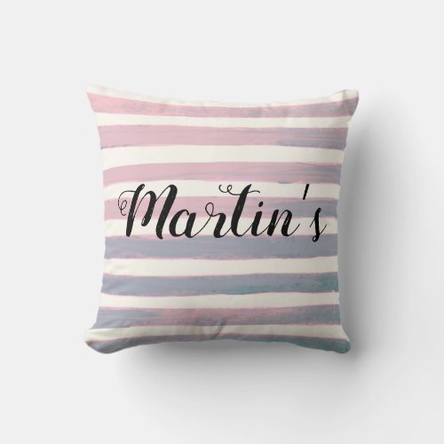 Custom Gray and Pink Striped Pattern Throw Pillow