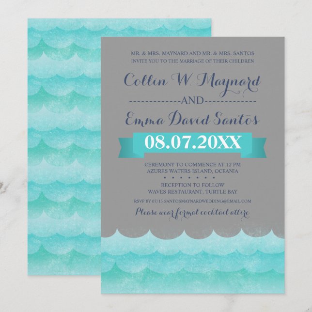 Custom Gray At Sea Nautical Wedding Invites (Front/Back)