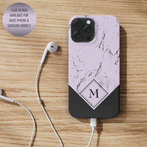 Custom Gray Black Marble On Lavender Violet Pink iPhone 15 Pro Max Case