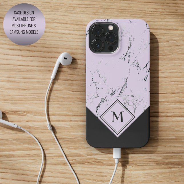 Custom Gray Black Marble On Lavender Violet Pink iPhone Case (Creator Uploaded)