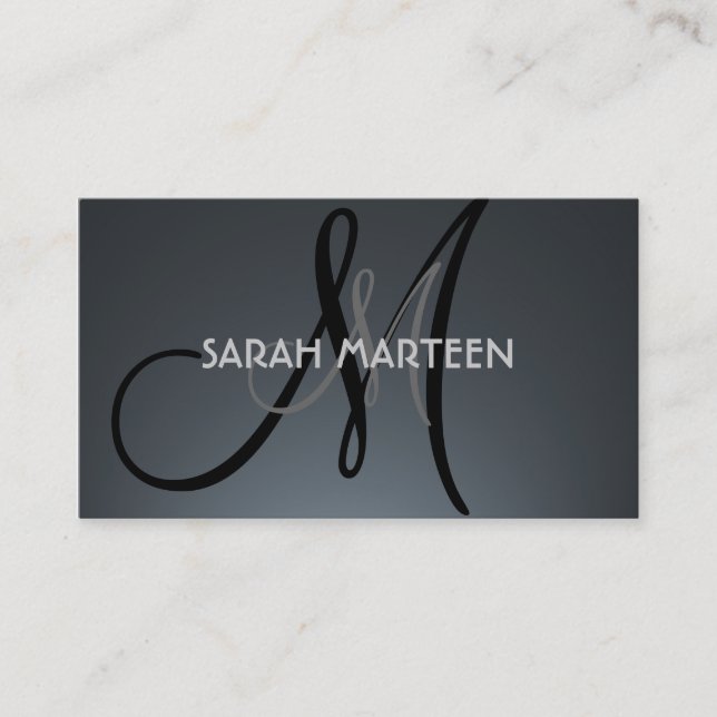 Custom gray black monogram business cards (Front)