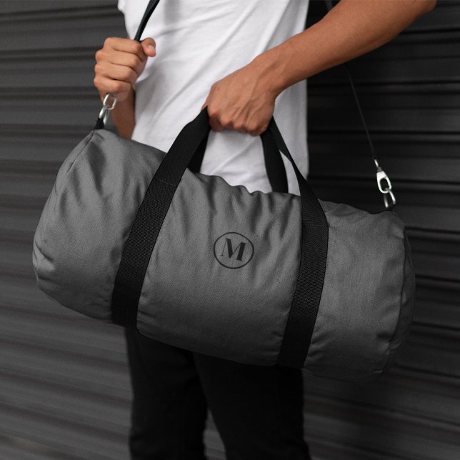 Custom Gray Black Monogram Initial Sport Gym Duffle Bag (Creator Uploaded)