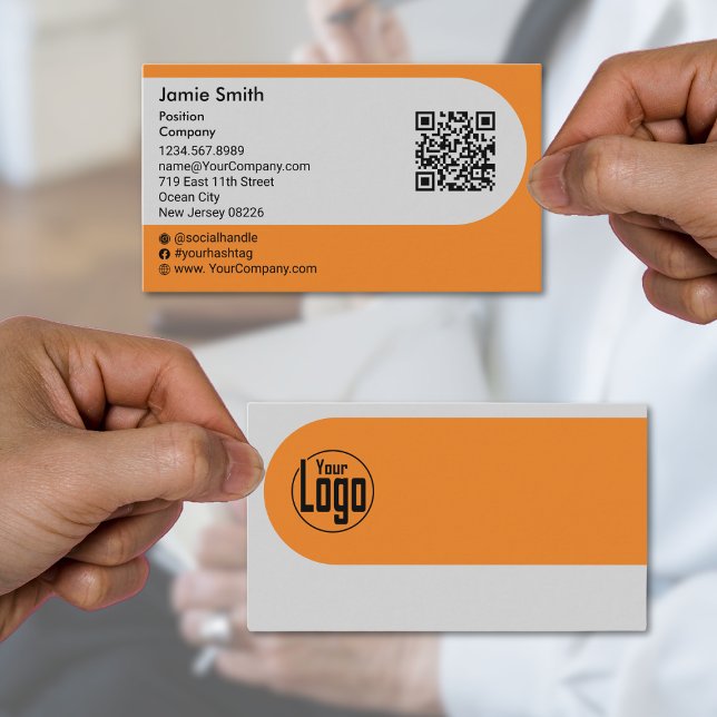 Custom Gray Black Orange QR-code Social Landscape Business Card (Custom Gray Black Orange QR-code Social Landscape Business Card)