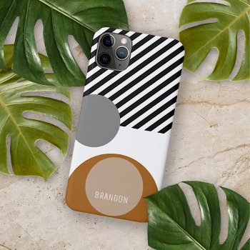 Custom Gray Black White Brown Circles Art Pattern Iphone 11 Pro Max Case by AllCoolTens at Zazzle