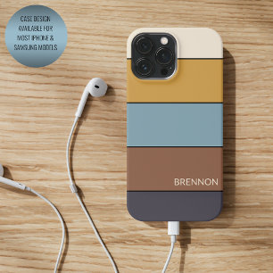 Custom Gray Blue Brown Mustard Yellow Stripes iPhone 15 Pro Max Case