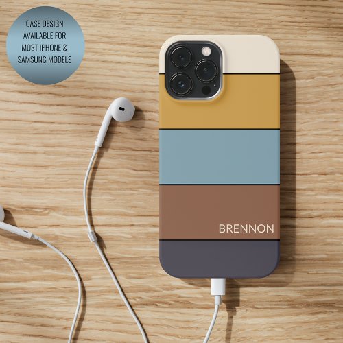 Custom Gray Blue Brown Mustard Yellow Stripes iPhone 15 Pro Max Case