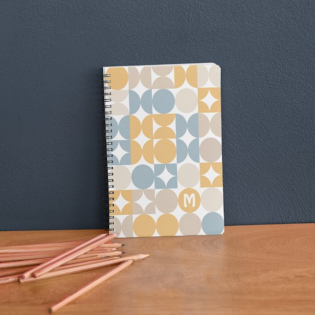 Custom Gray Blue Mustard Taupe Brown Art Pattern Notebook (Creator Uploaded)