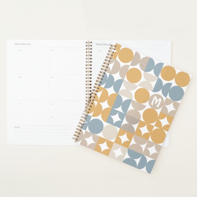 Custom Gray Blue Mustard Taupe Brown Art Pattern Planner (Display)