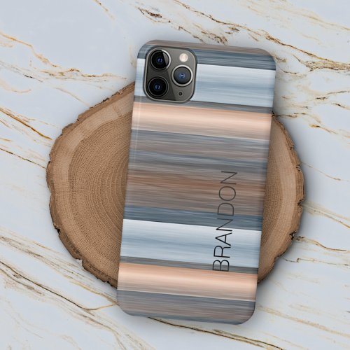 Custom Gray Blue Taupe Brown Watercolor Stripe Art iPhone 15 Pro Max Case