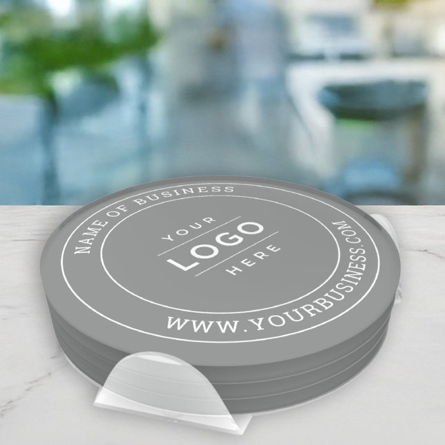 Custom Gray Business Logo Website Round Coaster Set (Creator Uploaded)
