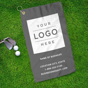 Custom Gray Business Name and Logo Golf Towel