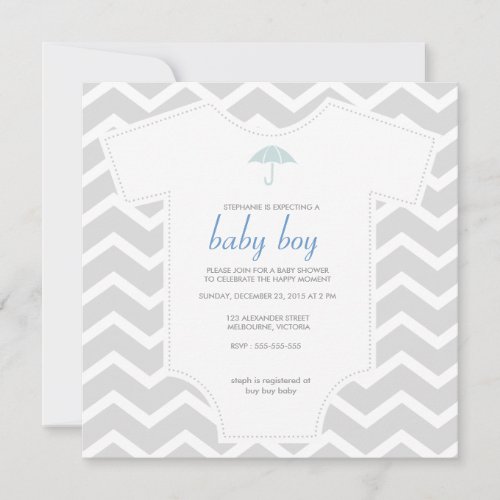 Custom gray chevron shirt baby shower invitation