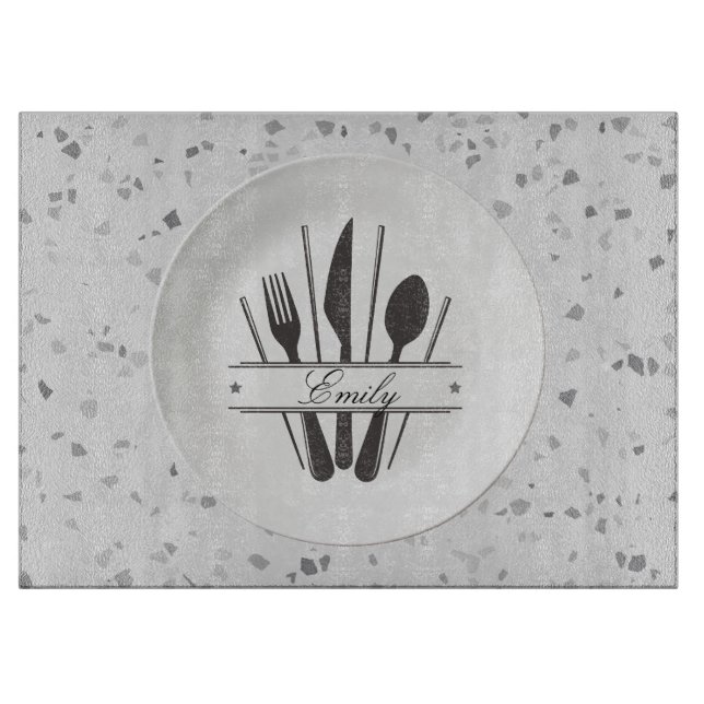 Custom Gray Granite Glass Cutting Board (Front)