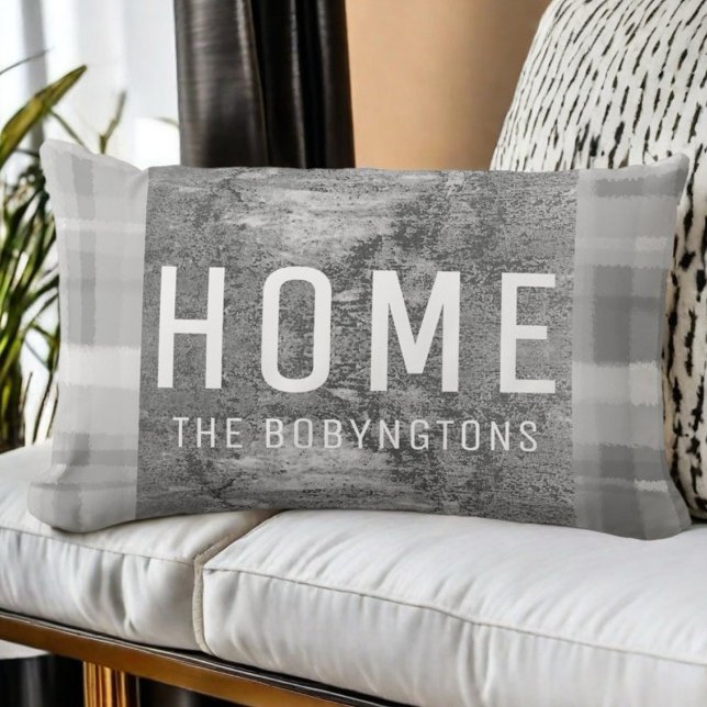 Custom gray home plaid modern farmhouse geometric lumbar pillow (Creator Uploaded)