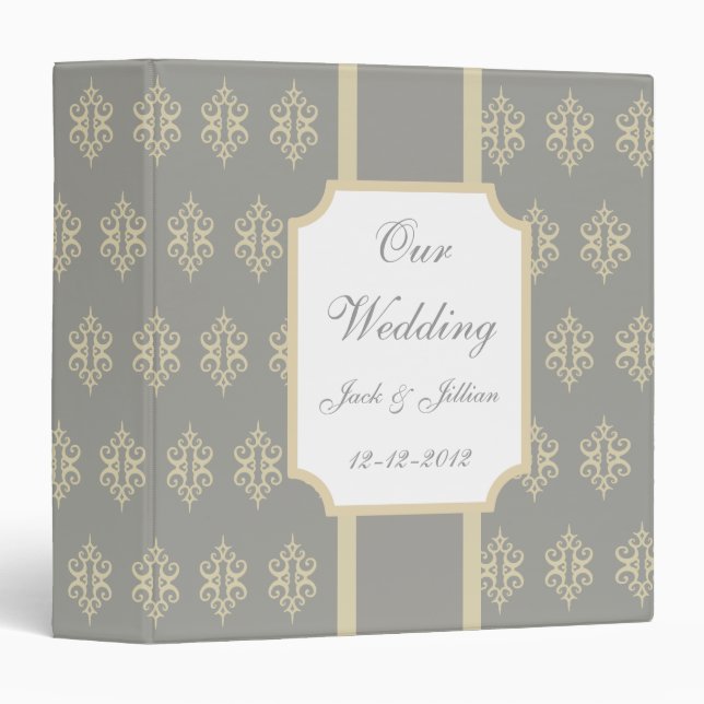 Custom Gray Lace Wedding Scrapbook Album Gift 3 Ring Binder (Front/Spine)