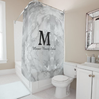 Custom Gray Marble Monogram Beauty Salon Shower Curtain