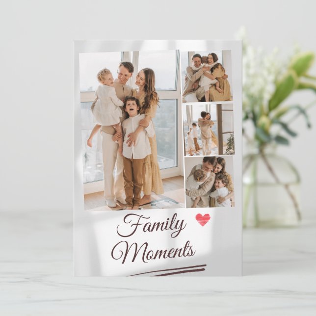 Custom Gray Minimalist Family Photo Collage Holiday Card (Standing Front)