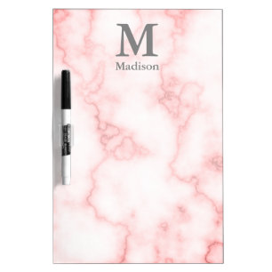 Custom Gray Monogram and Name on Pink Marble Look Dry Erase Board