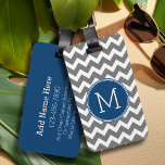 Custom Gray Navy Blue Chevron Pattern Monogram Luggage Tag<br><div class="desc">Travel in style with this colorful design and an area for monograms. If you need to adjust the artwork or change the font,  you can click on the design tool where you can make many changes.</div>
