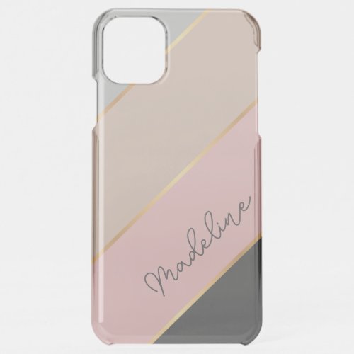 Custom Gray Pastel Coral Blush Peach Pink Stripes iPhone 11 Pro Max Case