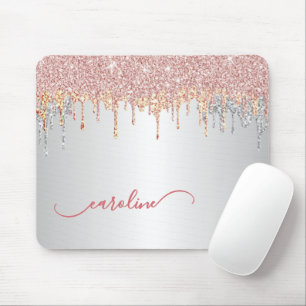 Custom Gray Silver Blush Pink Rose Gold Glitter Mouse Pad