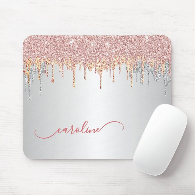 Custom Gray Silver Blush Pink Rose Gold Glitter Mouse Pad (With Mouse)