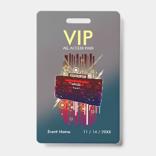 Custom Gray Teal Gradient VIP Pass For Event Badge