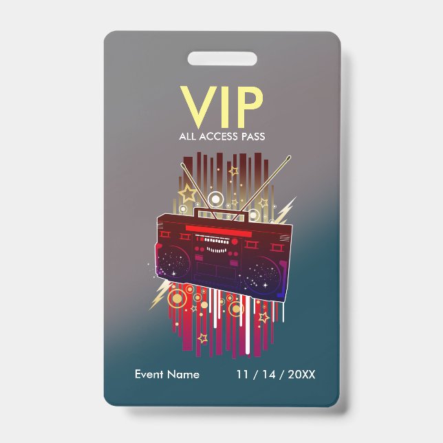 Custom Gray Teal Gradient VIP Pass For Event Badge (Front)