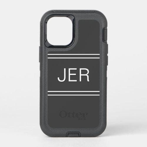 Custom Gray Template Monogrammed Initials Modern OtterBox Defender iPhone 12 Mini Case