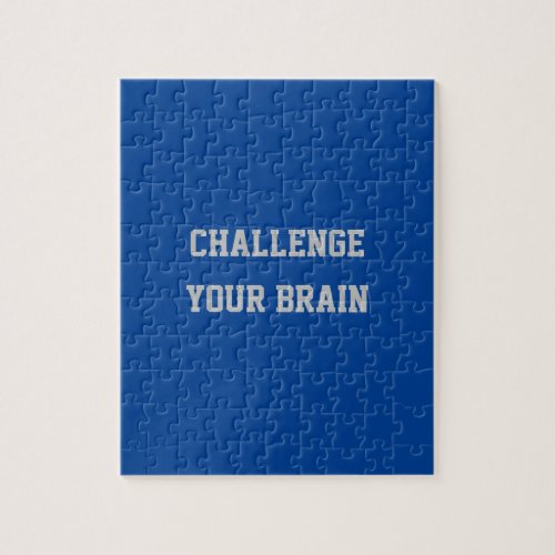 Custom Gray Text Challenge Your Brain Deep Blue Jigsaw Puzzle