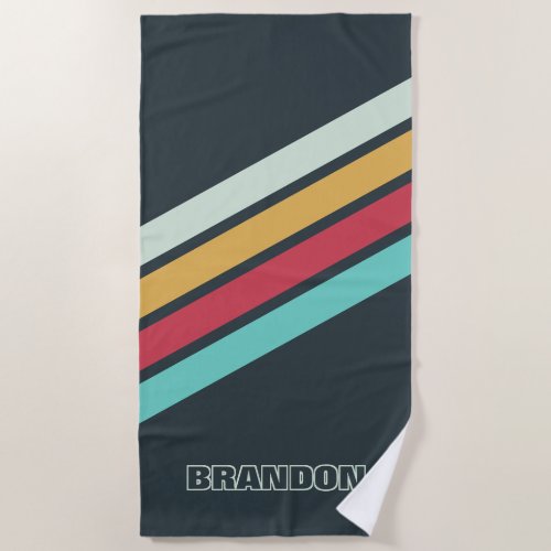 Custom Gray Turquoise Coral Red Yellow Stripes Art Beach Towel