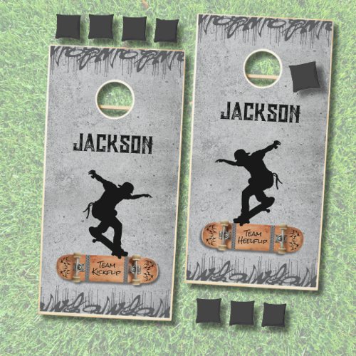 Custom Gray Urban Skateboard Graffiti Cornhole Set
