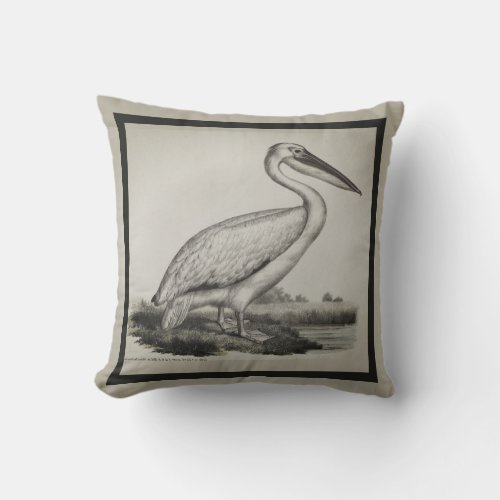 Custom Gray Vintage Nautical Pelican Watercolor Throw Pillow