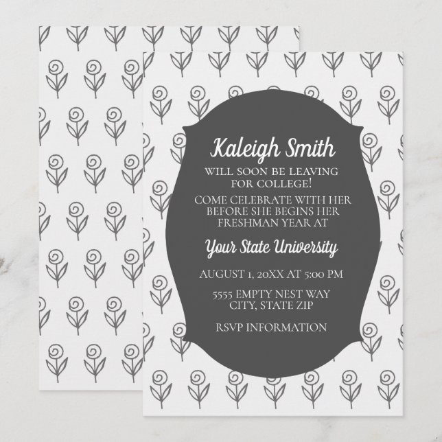 Custom Gray White Flowers College Trunk Party Invitation (Front/Back)